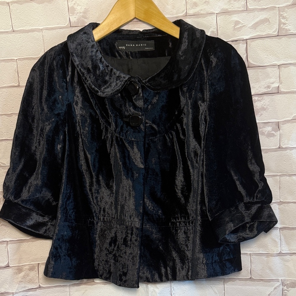 Zara Basic Midnight Velvet Blazer - image 1